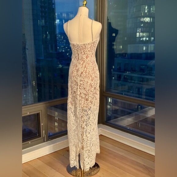 🆕 SELF-PORTRAIT 🧿 NWOT Crystal Trimmed White Fine Lace Maxi Dress, Sz US8 UK12 - Picture 11 of 16